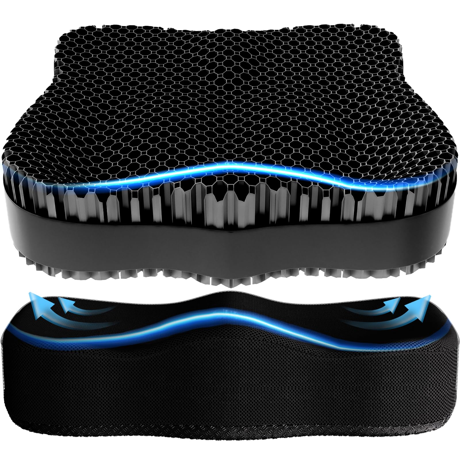 Tsmertor Gel Seat Cushion, 2025 Gel Cushion for Long Sitting, Ergonomics Chair Seat Pad Honeycomb Office Chair Soft Sitter Desk Chair Coccyx Sciatica Cushion Wheelchair Car Seat Cushion