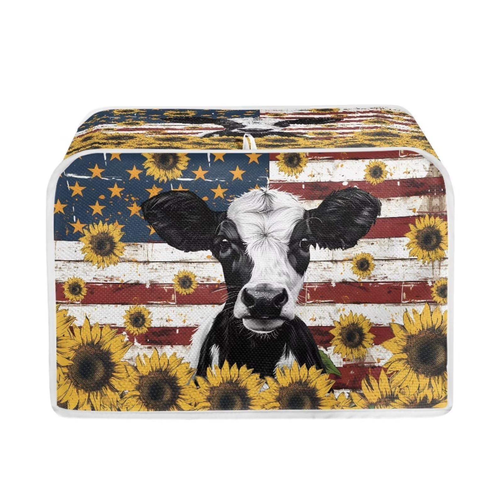 Talayituse Cow Sunflower American Flag Print 2 Slice Toaster Covers Dust Protection Bread Maker Covers Toaster Oven Cloth Cover Kitchen Accessories Washable Appliance Cover, S