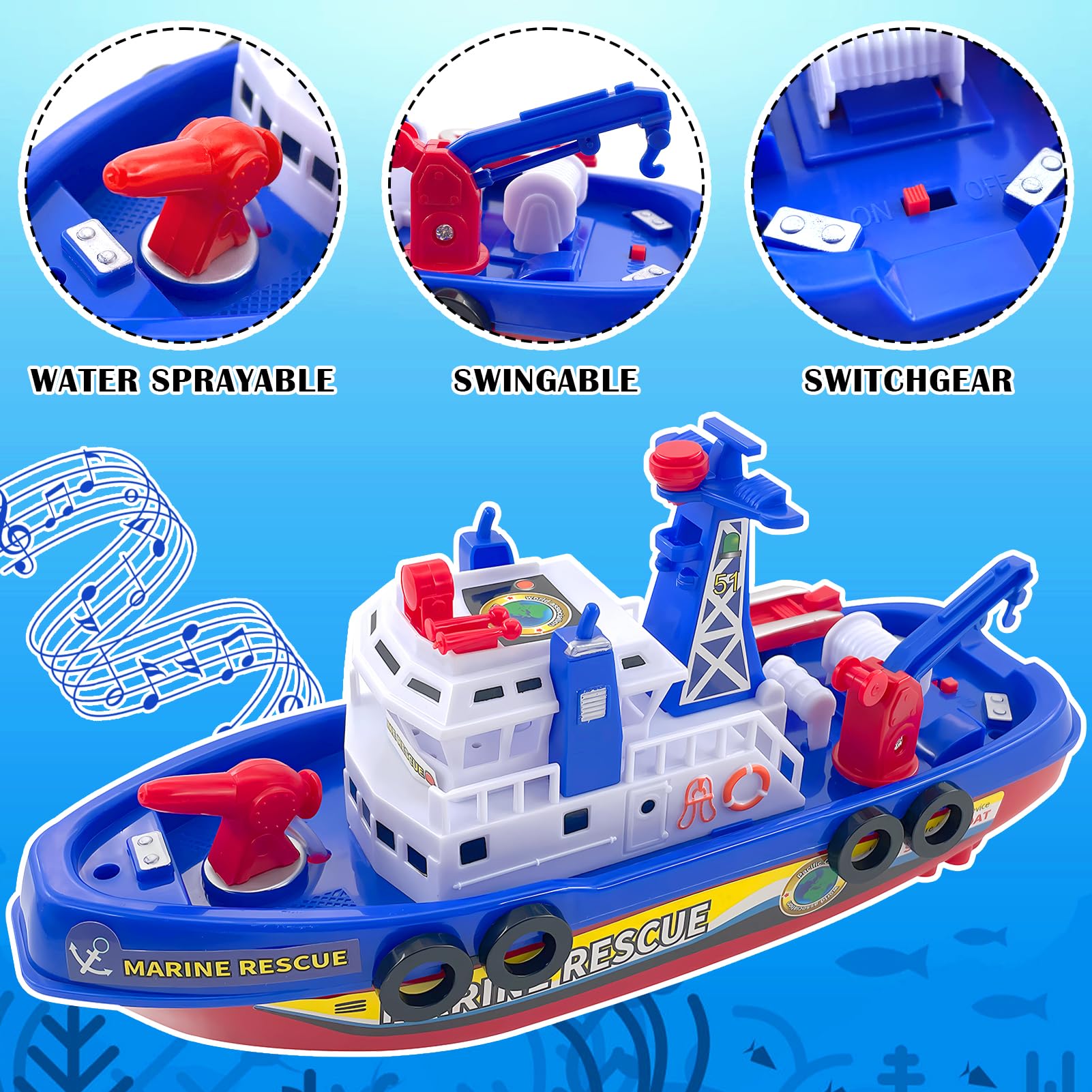 Barco de Juguete para Niños, Barco de Bomberos, Juguetes Acuáticos para Niños, Eléctrico Barco de Bomberos de Juguete con Pulverización LED Musical, Regalos Niños