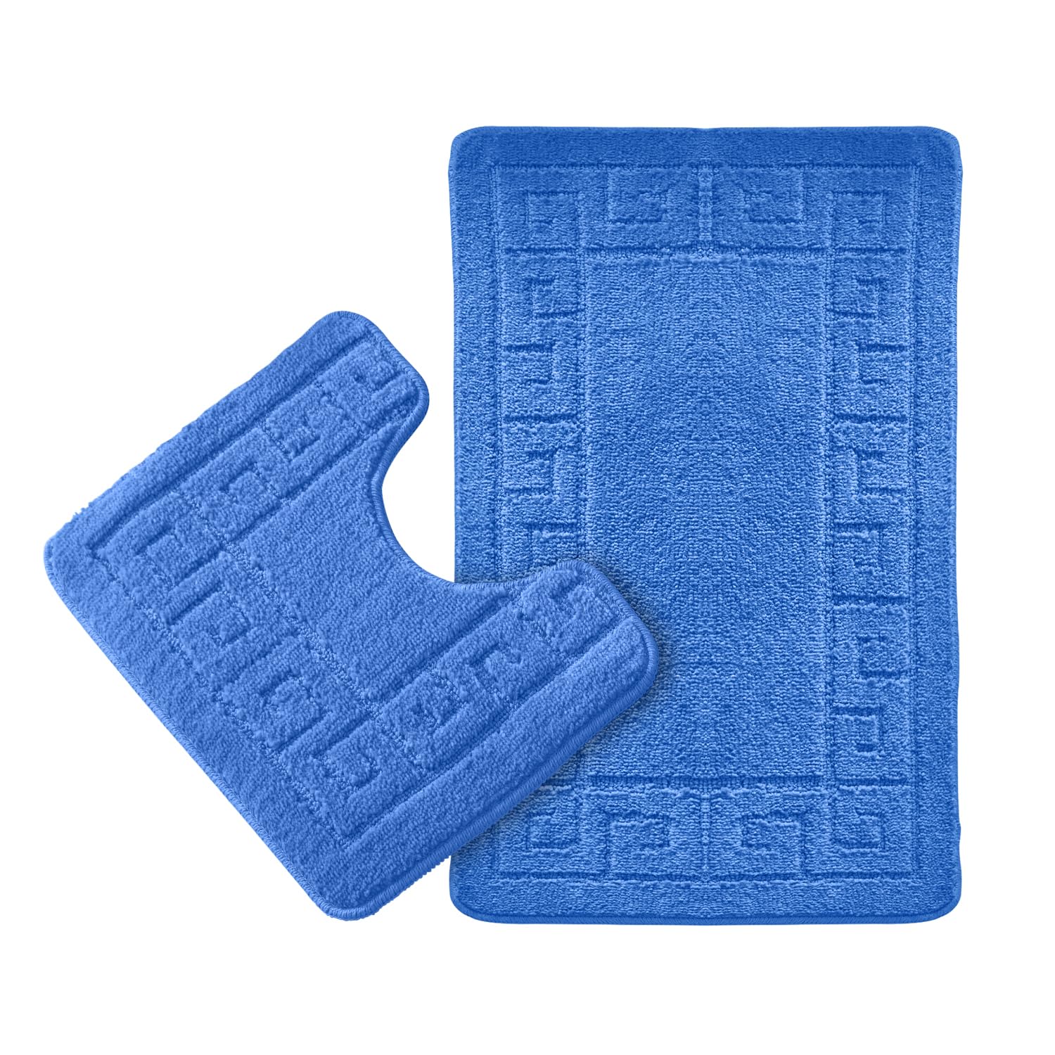 GC GAVENO CAVAILIA Greek Bath Mat Sets | Quick Drying Water Absorbent Toilet Mat | Non Slip Shower Rugs | 1x Bath Mat (50x80Cm) & 1x Pedestal Mat (50x40Cm) | Blue — image 1
