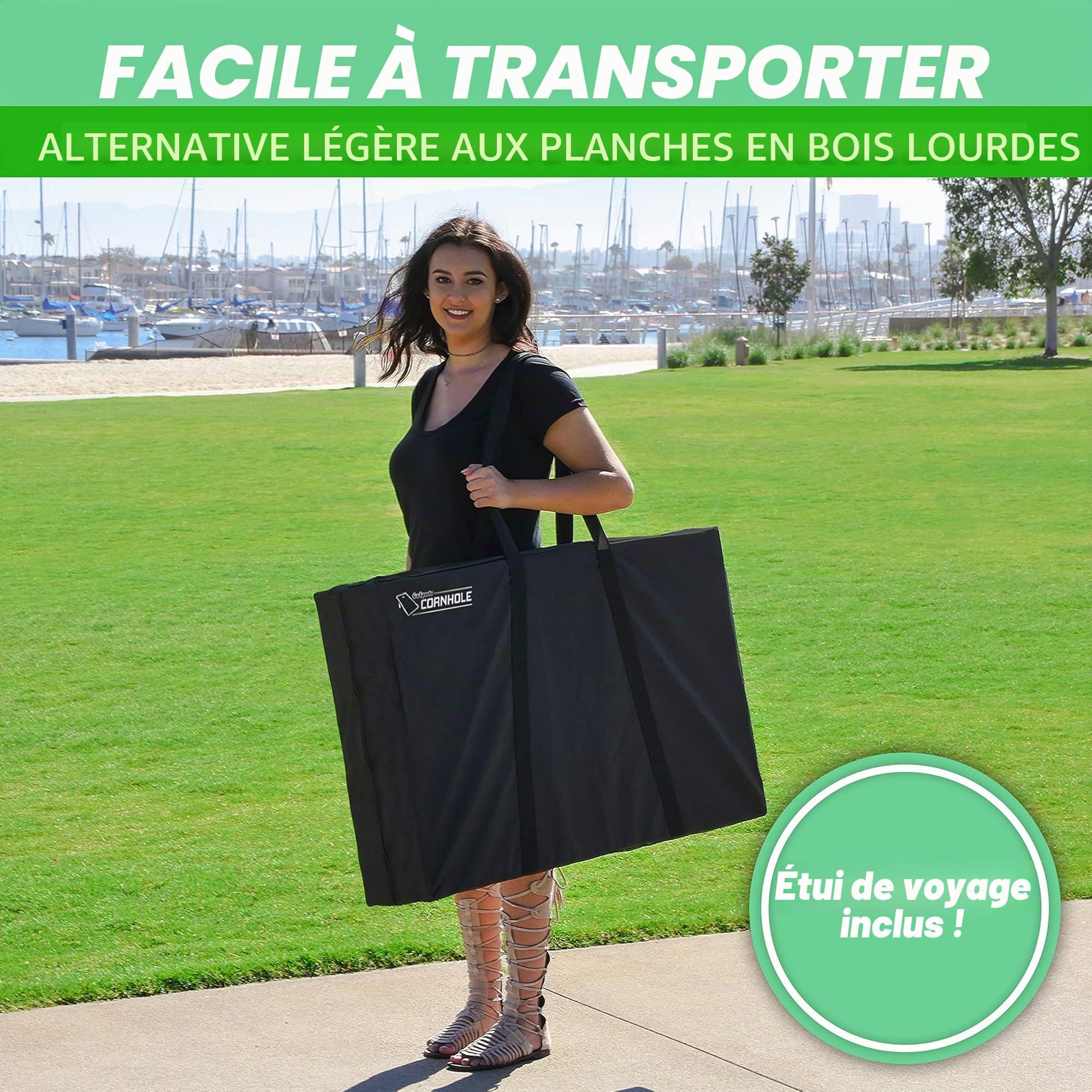 GoSports Ensemble de Cornhole de Football | Personnalisable avec Les Autocollants de Votre équipe | Comprend 2 Planches, 8 poufs et Un étui