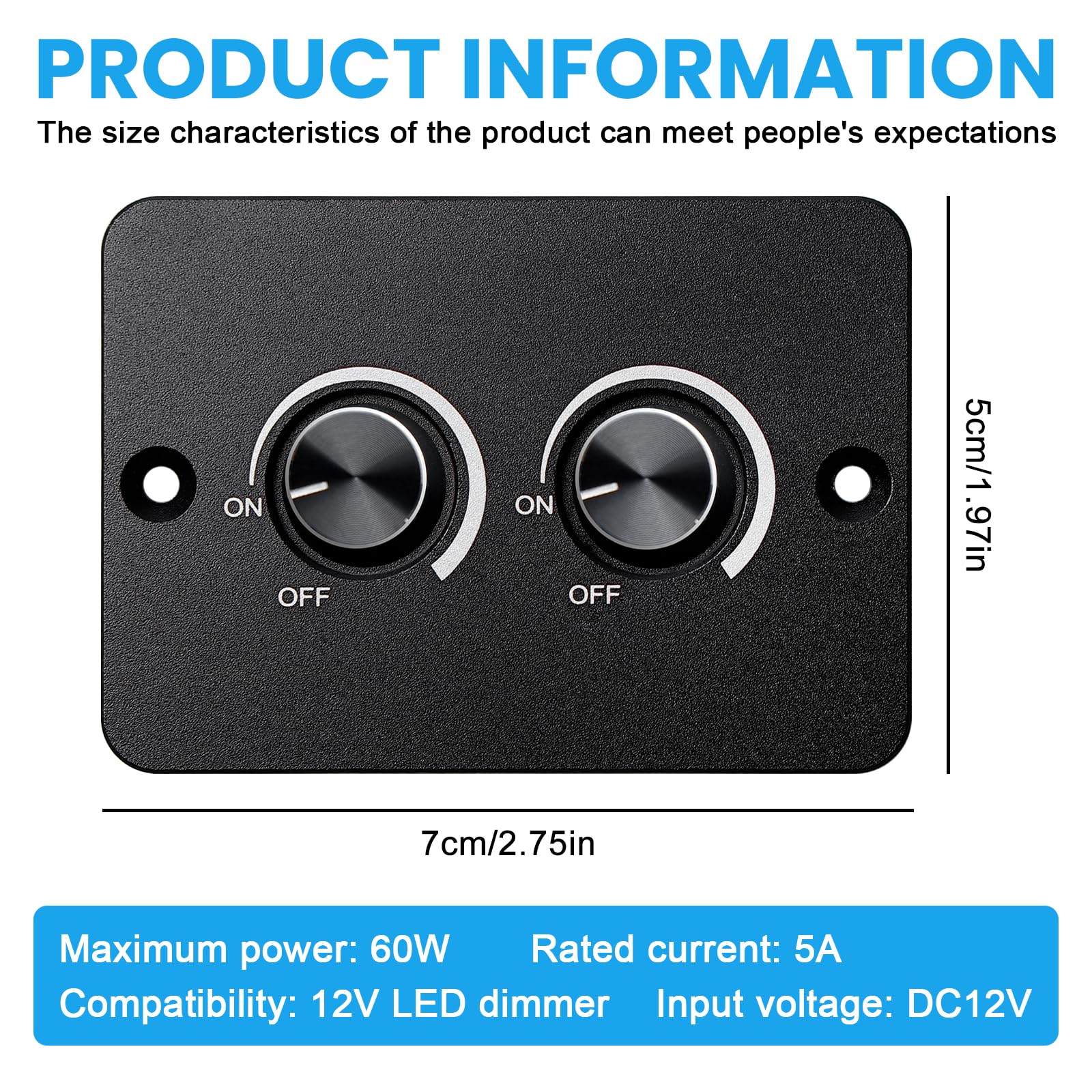 Ściemniacz i przełącznik LED DC 12 V 12-24 V, 5 A, podwójny przełącznik, obrotowy włącznik światła RV, 3 przewody do lamp LED, łodzi, ciężarówek, kamperów, przyczep kempingowych