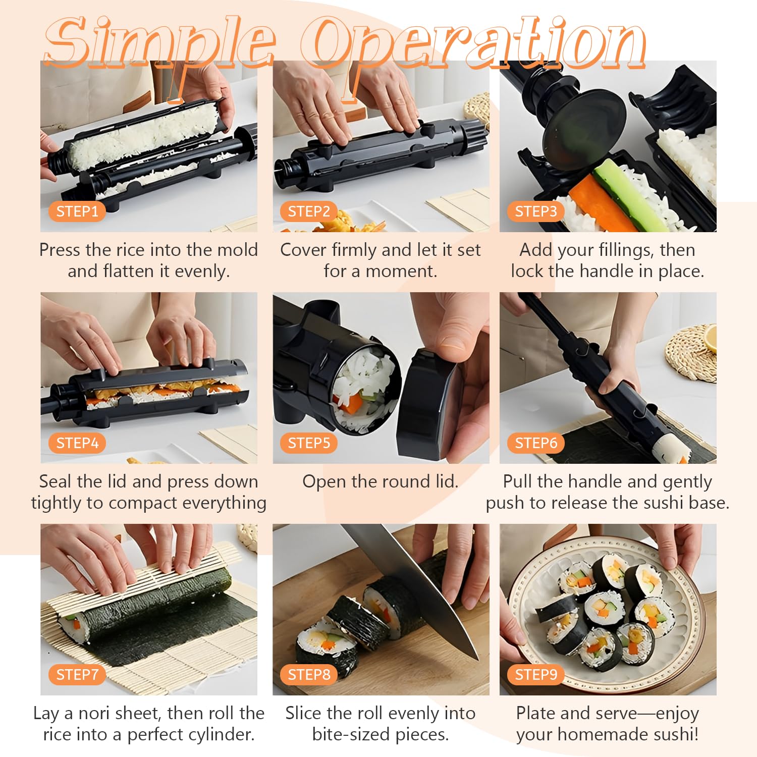 Kit de fabricación de sushi, rodillo de sushi, máquina de sushi, kit de sushi, perfecto para manualidades de rodillo de sushi con arroz, verduras y carne, juego de herramientas de sushi ideal 4