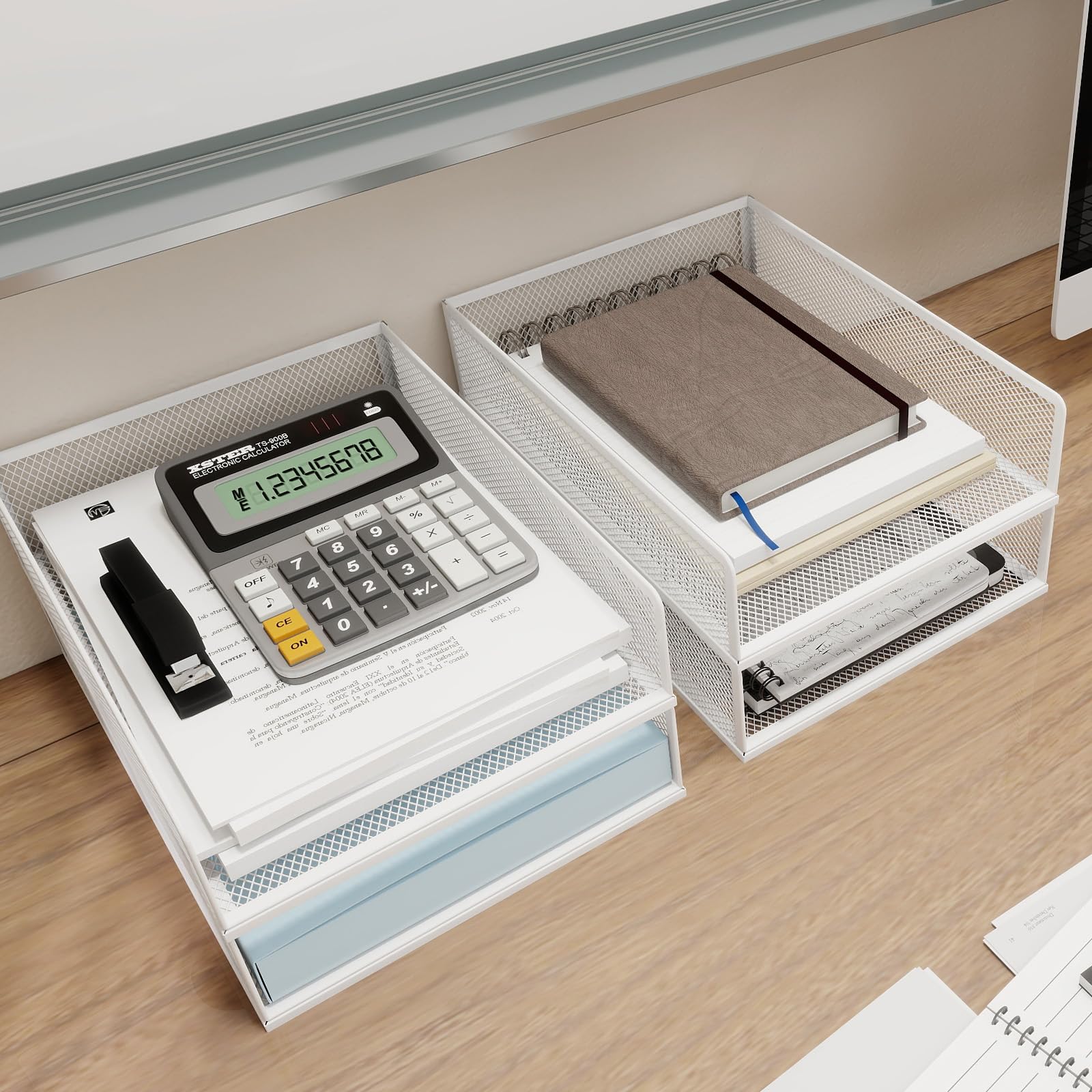 PUNCIA Porta Documenti da Scrivania in Metallo a 4 Livelli Organizer | Documenti Vassoio Porta Documenti Accessori Ufficio Vassoio per Lettere A4 Tavolo per Ufficio Domestico e Scola (Bianco)