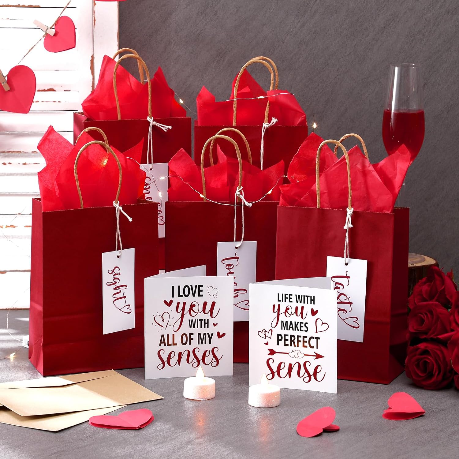 Kolldenn Wine Red 5 Senses Gift Bag for Him or Her with 5 Sense Tag image 3