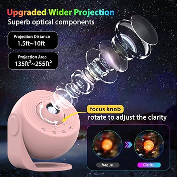 Galaxy Projector for Bedroom, HD Image Star Projector Galaxy Light Adjustable Knob, 12 Film Discs Planetarium Projector for Kids, 360 Rotating 1/2h Timer Simple 4-Button Control Pink
