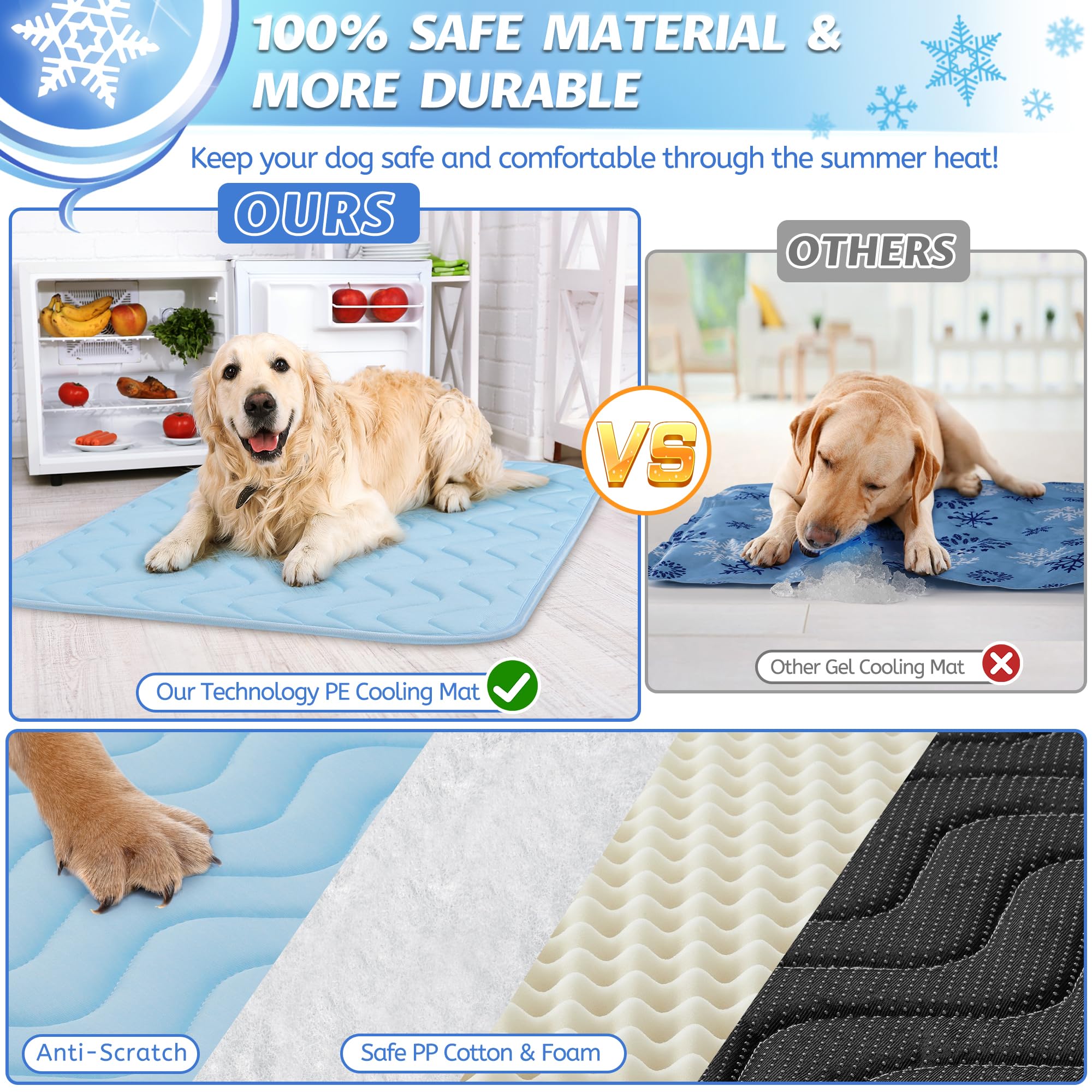BaoDan Tappetino Refrigerante Cane, 90x56cm Tappeto Rinfrescante per Cani Gatti, Cuccia Refrigerante Lavabile, Cuscino Raffreddamento in Nel Caldo Estate, per Animali di Piccola Media Grande