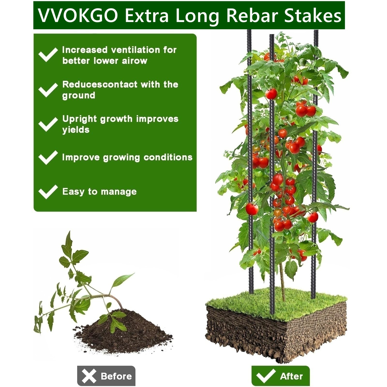 VVOKGO 16 estacas de acero de 48 pulgadas con punta de cincel, estacas de madera rectas, resistentes, para jardín, camping, plantas, soporte para plantas, color negro antioxidante