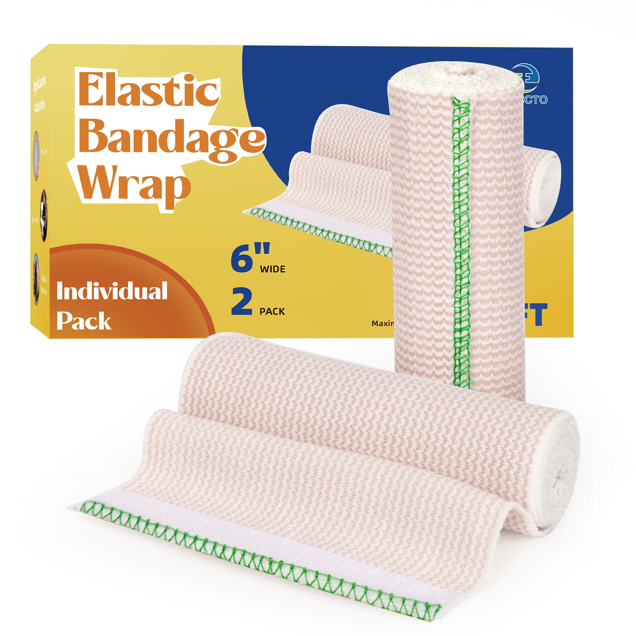 6" Elastic Bandage Wrap Compression Bandage for Waist Leg, 2 Pack