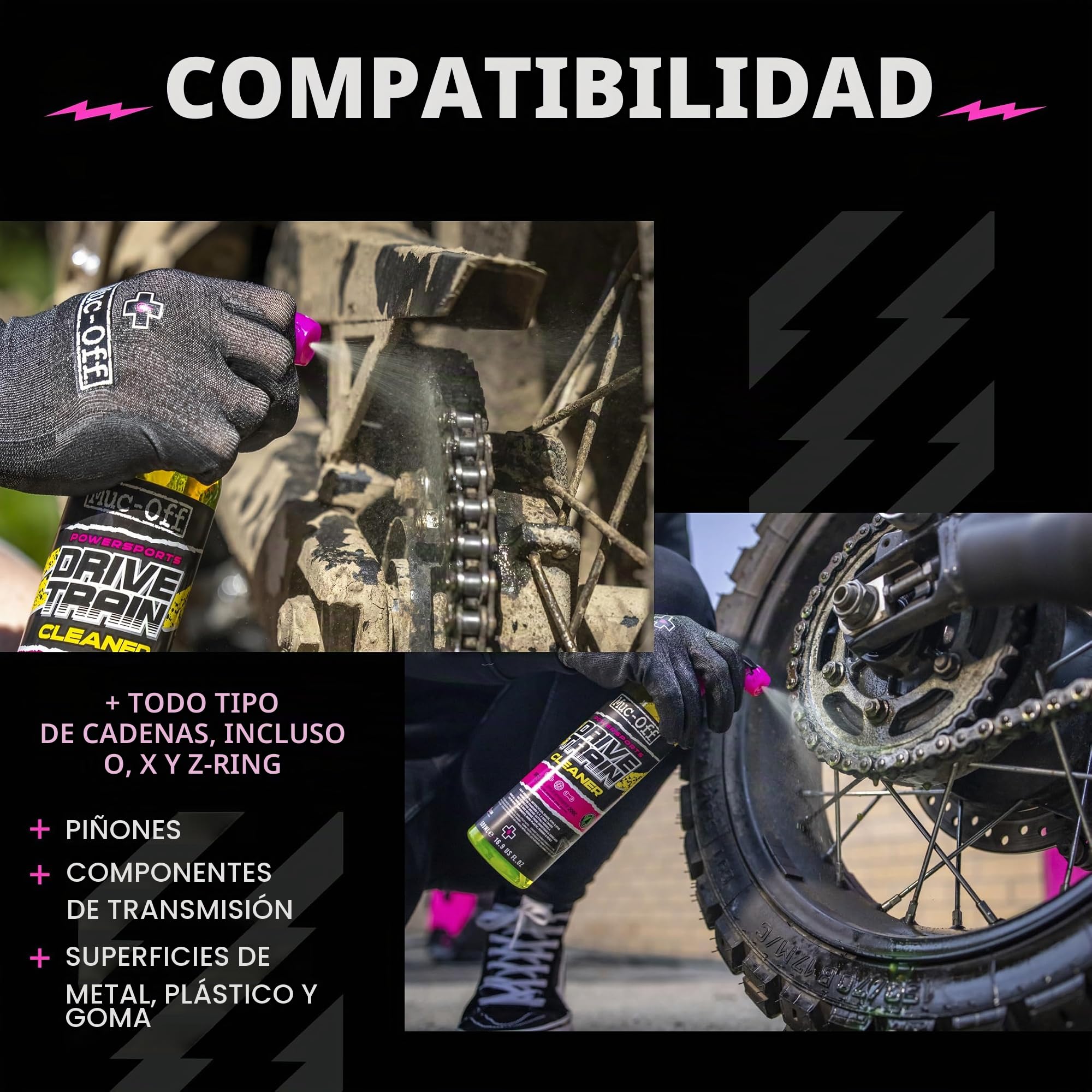 Muc-Off Limpiador de Transmisión de Moto y Desengrasante de Cadena de Moto, 500 ml - Limpia Cadenas de Moto Desengrasante, Biodegradable y Eficaz - Apto para Todo Tipo de Motos