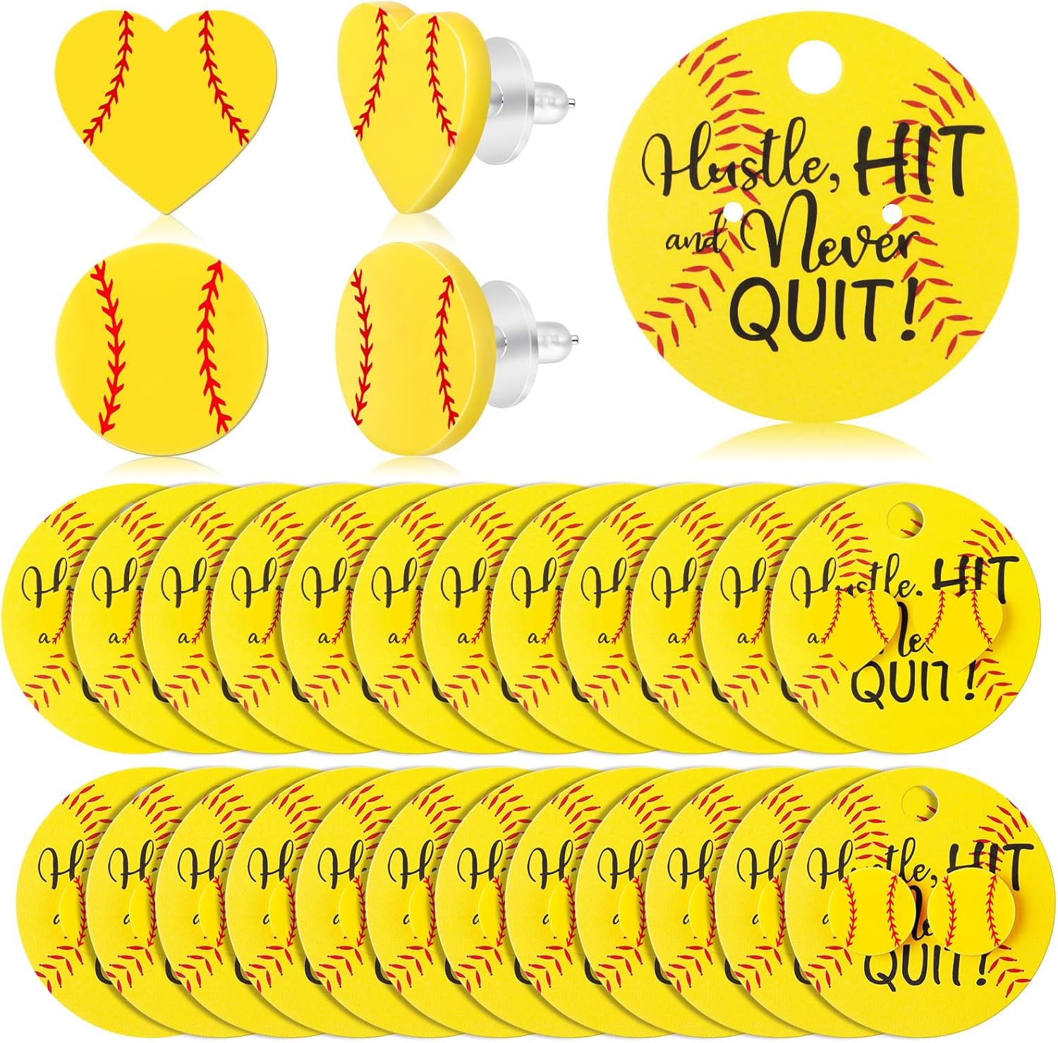Quelay 24 Set Sports Earrings for Women Senior Night Baseball Softball Team Gifts Bulk Stud Earring with Card for Fan Jewelry