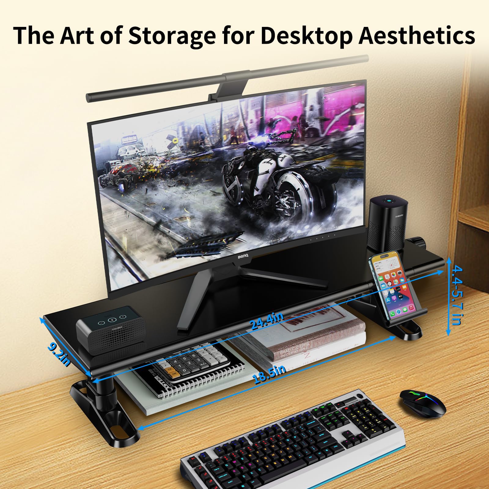 Supporto per monitor da scrivania, regolabile in altezza da 11,3 a 14,6 cm, con supporto per telefono, supporto singolo per computer portatile, stampante, TV, accessori ergonomici per ufficio