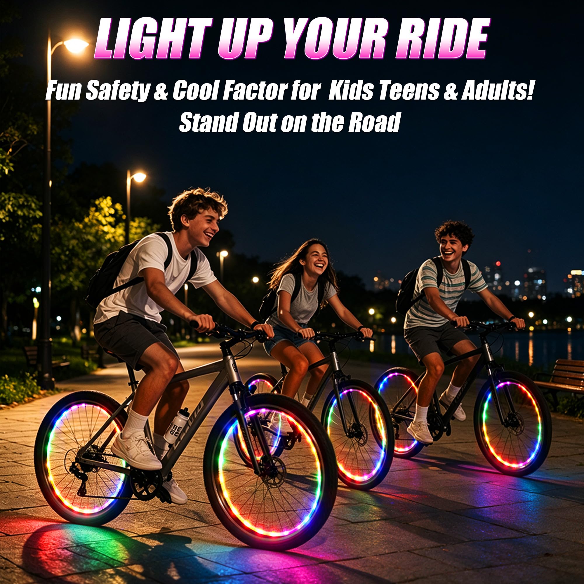 Lot de 2 lumières LED pour roue de vélo pour conduite de nuit | Lot de 2 guirlandes lumineuses LED avec fil de cuivre étanche IP65 pour visibilité nocturne