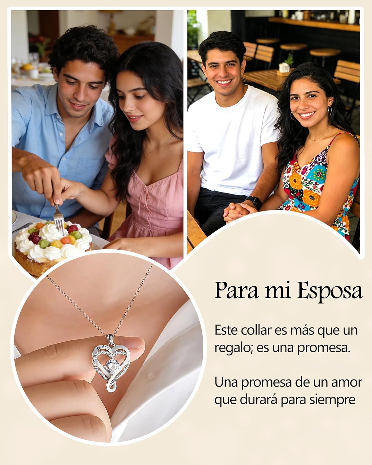 To My Wife Necklace Gift from Husband - Sterling Silver Necklace with Spanish Message Card Para Mi Esposa - Regalo para el Día de la Madre de Esposo with Message Card & Gift Box