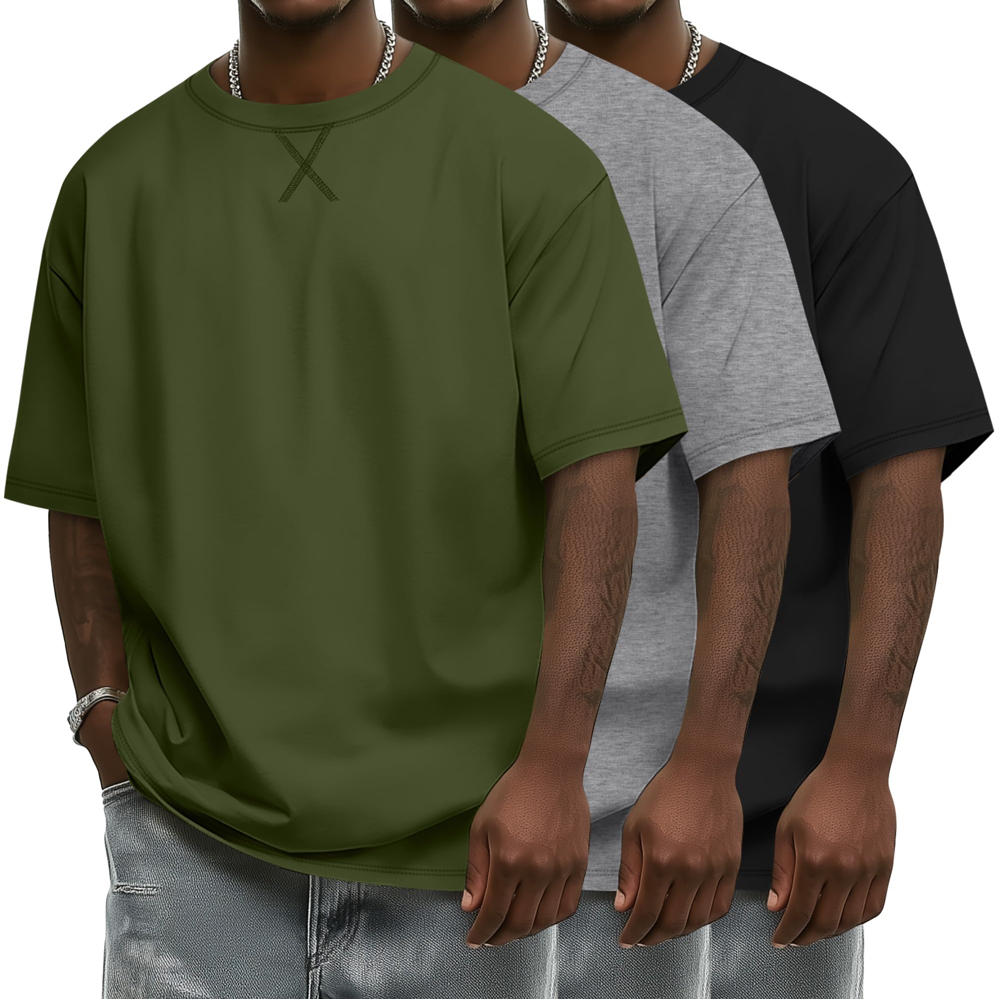 Neer 3 Pack Men's Oversized T Shirts Lightweight Crew Neck Tees Short Sleeve Loose Fit Tops Soft Casual Basic Blouse