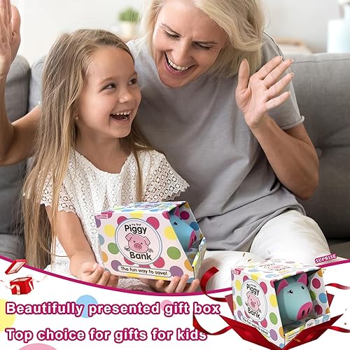 Miniatura 7 de Alcancía para niñas para niños, alcancía de plástico rosa claro, juguete lindo, alcancía irrompible para niños, banco de dinero para niños pequeños,