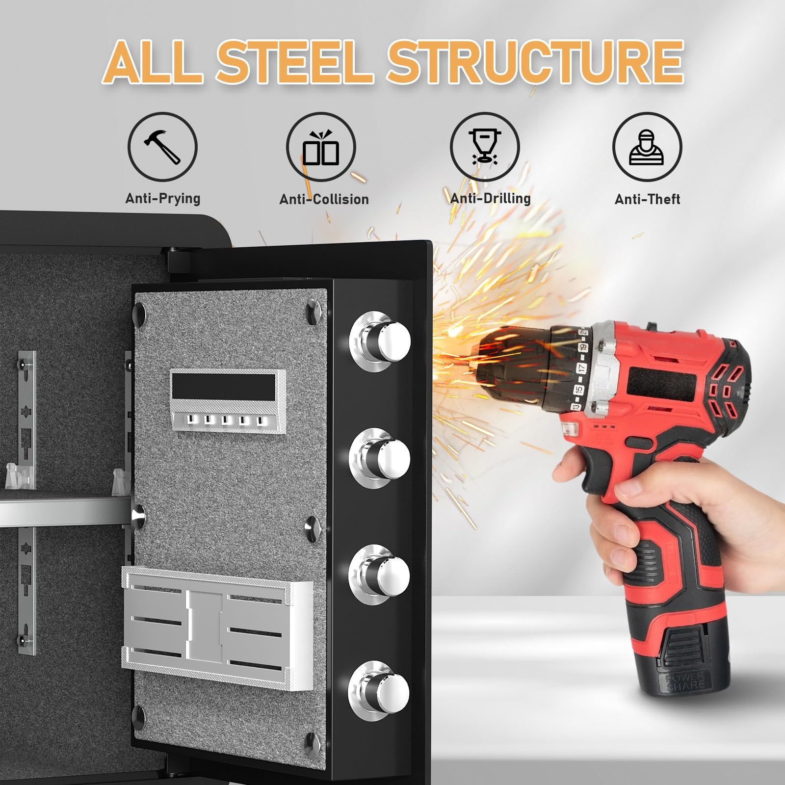 Cassaforte a prova di fuoco per casa e ufficio, serratura elettronica a combinazione in acciaio con funzione silenziosa, doppio sistema di allarme, 3 opzioni di sblocco (38 x 32 x 45 cm)