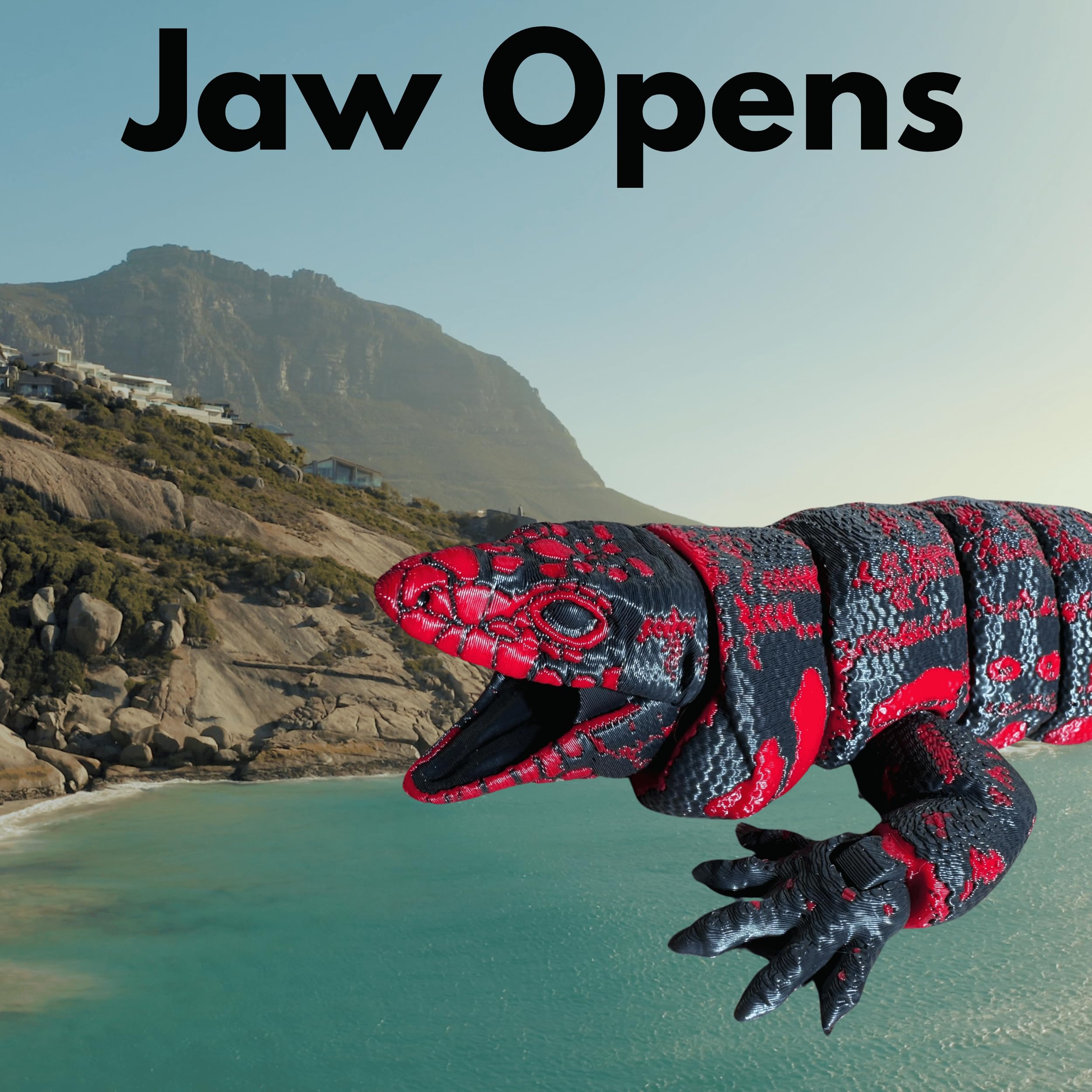 3D Printed Realistic Tegu Replica - Articulating Limbs & Movable Tail - Functional Jaw - Lifelike Collectible Reptile Model (Red)