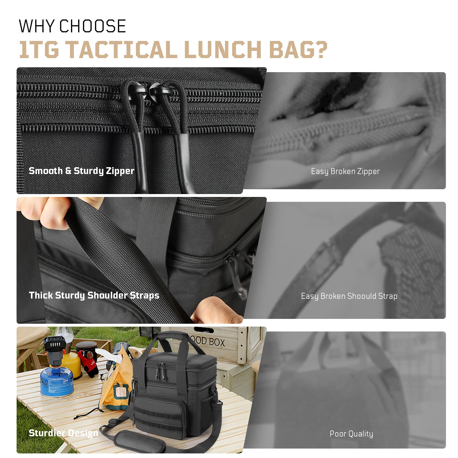 1TG Tactical Insulated Lunch Bag, Expandable Lunch Box for Men, Leakproof Large Cool Bag with Shoulder Stap, Reusable Lunch Tote Bag for Work Travel Camping Picnic Beach, 18L-24L