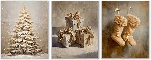 Noaleviax Juego de 3 pósteres de Navidad vintage, decoraciones temáticas de Navidad retro, pósteres rústicos de Navidad, arte de pared para baño,