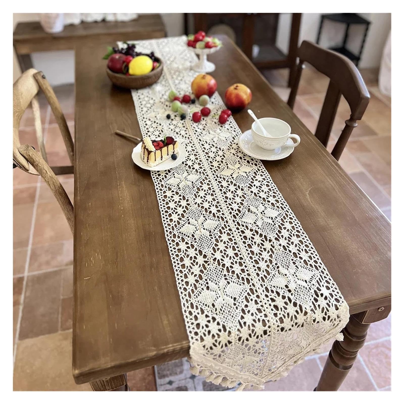 Runner da Tavolo con Nappe Elegante runner da tavolo in pizzo beige