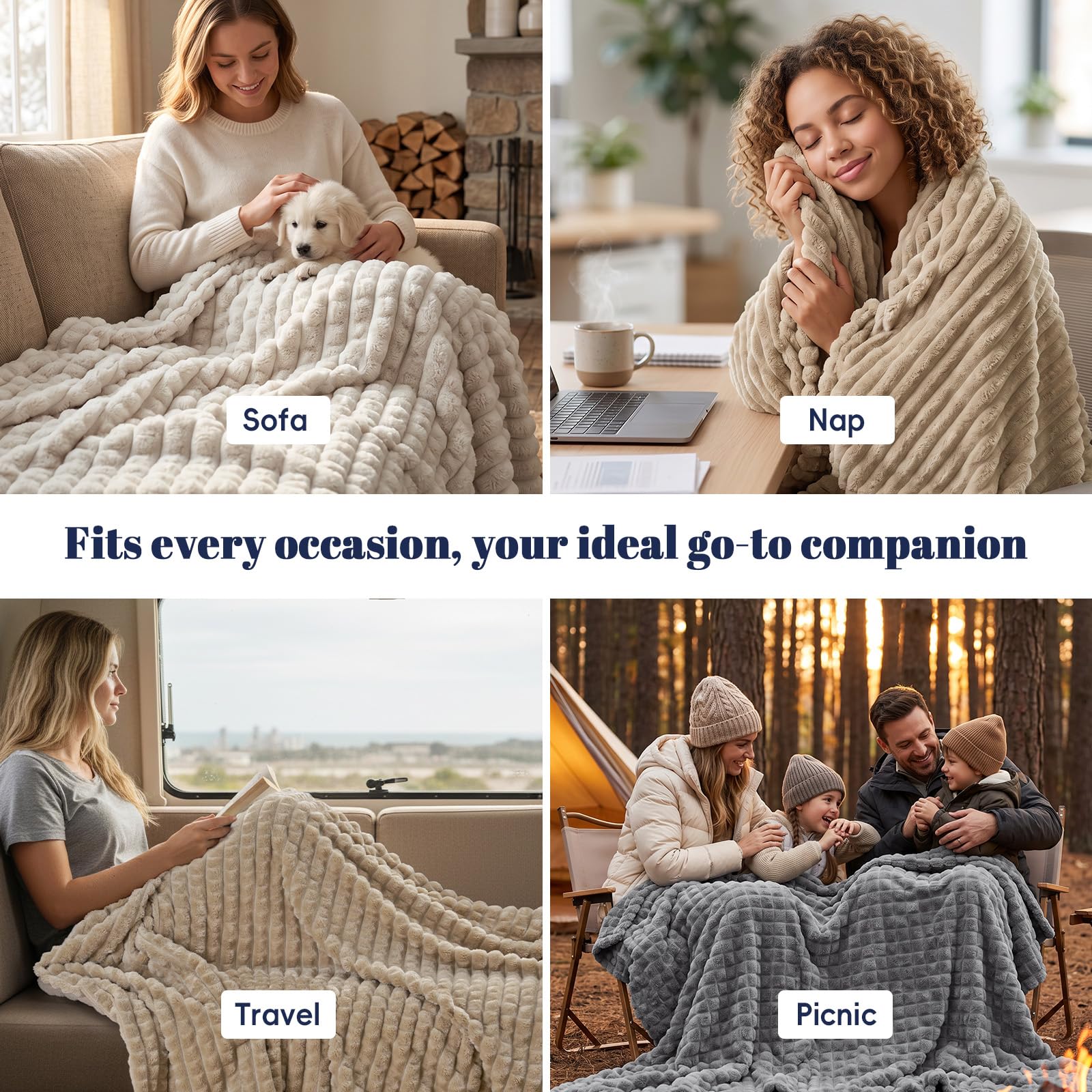 PHF Coperta in pile per letto singolo, 380 g/m², super morbida e calda, per autunno e inverno, senza pelucchi, non perde pelo, leggera, con clip 3D, decorativa, per divano, 168 x 228,6 cm, effetto