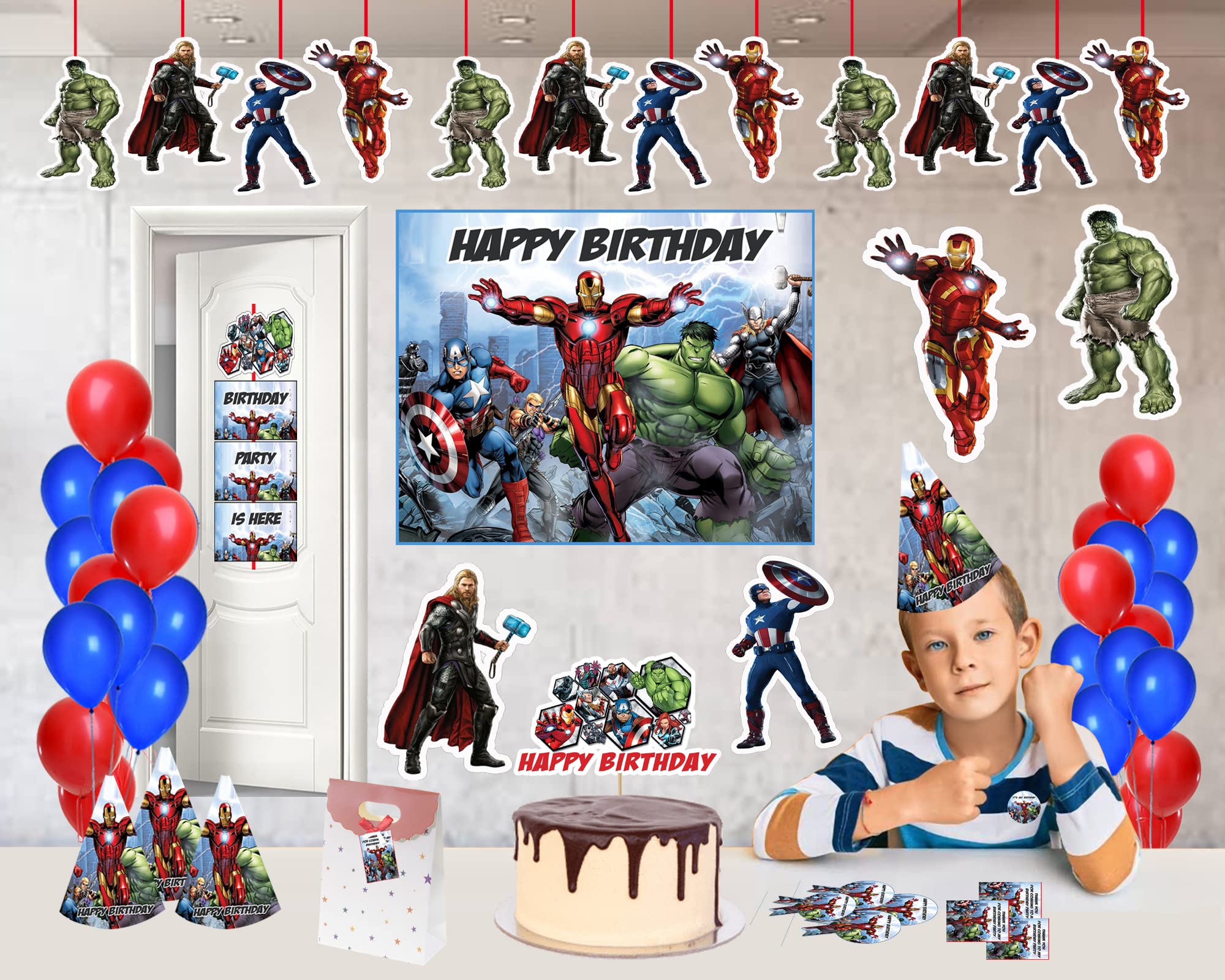 WoW Party Studio Avengers Super heros Theme Birthday Party Decoration Supplies - Combo Kit #1 (100 Pcs)
