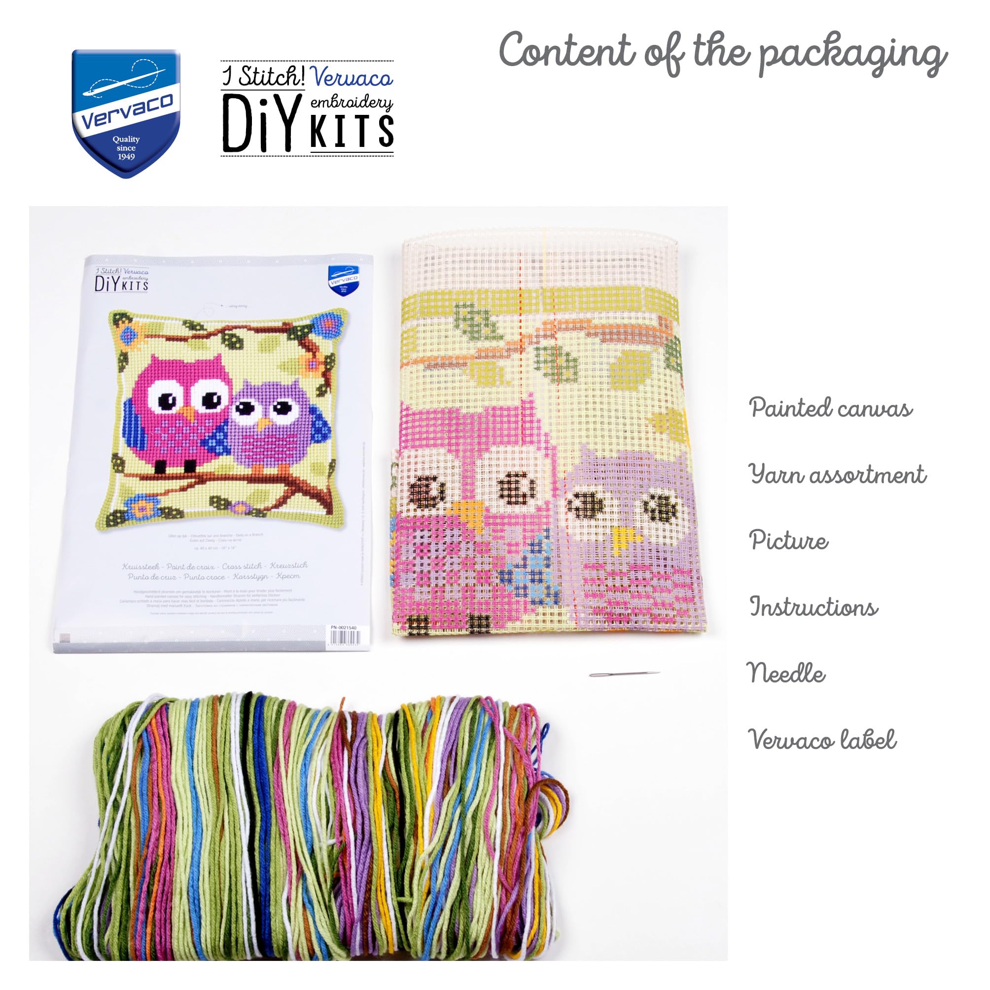 VERVACO Kit Cuscino Punto Croce Gufi su Un Ramo Set Ricamo Principianti Cuscini Gobelin Decorativi ca. 40 x 40 cm Accessori per Lavoretti Creativi DIY Casa Decor Hobby Adulti Cross Stitch
