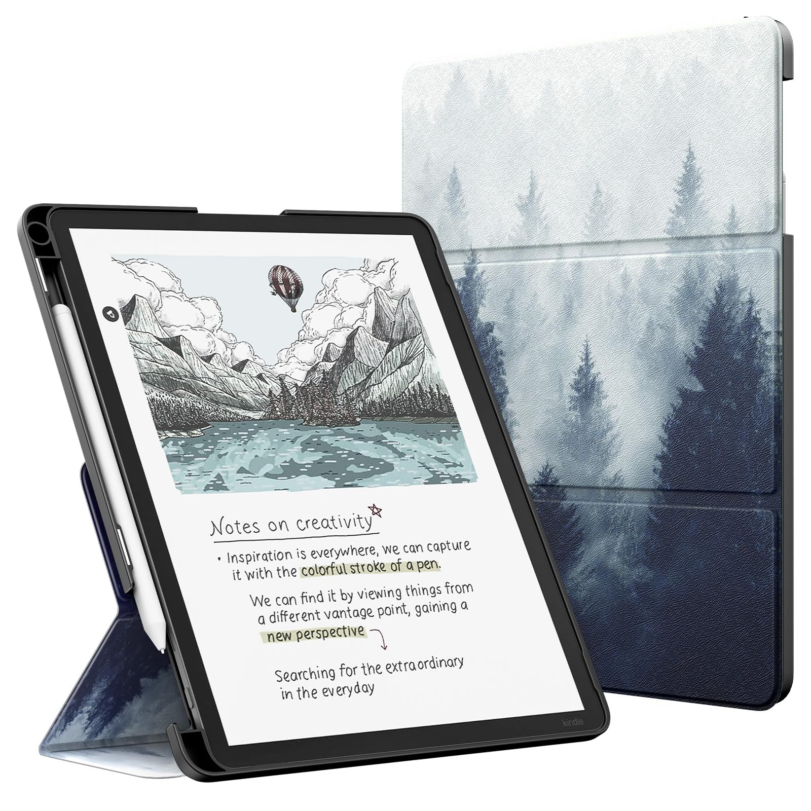 MoKo Kindle Scribe 11" 3a Generazione 2025 Colorsoft 1a Generazione 2025 Custodia in pelle Premium con supporto per penna Auto Sonno/Sveglia Foresta Grigia