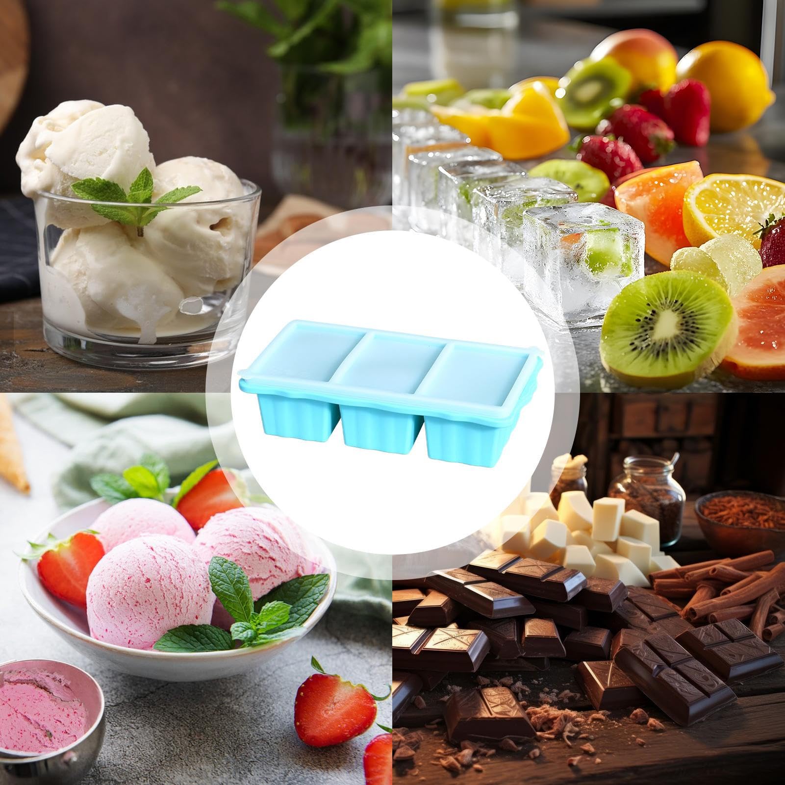 BLOXX Silicone Ice Cube Tray with Lid for Freezer | BPA Free Ice Cube Tray Mold Makes 2in Cubes | Stackable Ice Cube Molds is Dishwasher Safe | Easy release 6