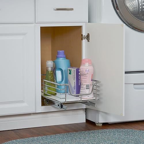 Miniatura 7 de Household Essentials Glidez Organizador de almacenamiento extraíble de acero cromado con forro de plástico para uso debajo del gabinete, diseño de 1