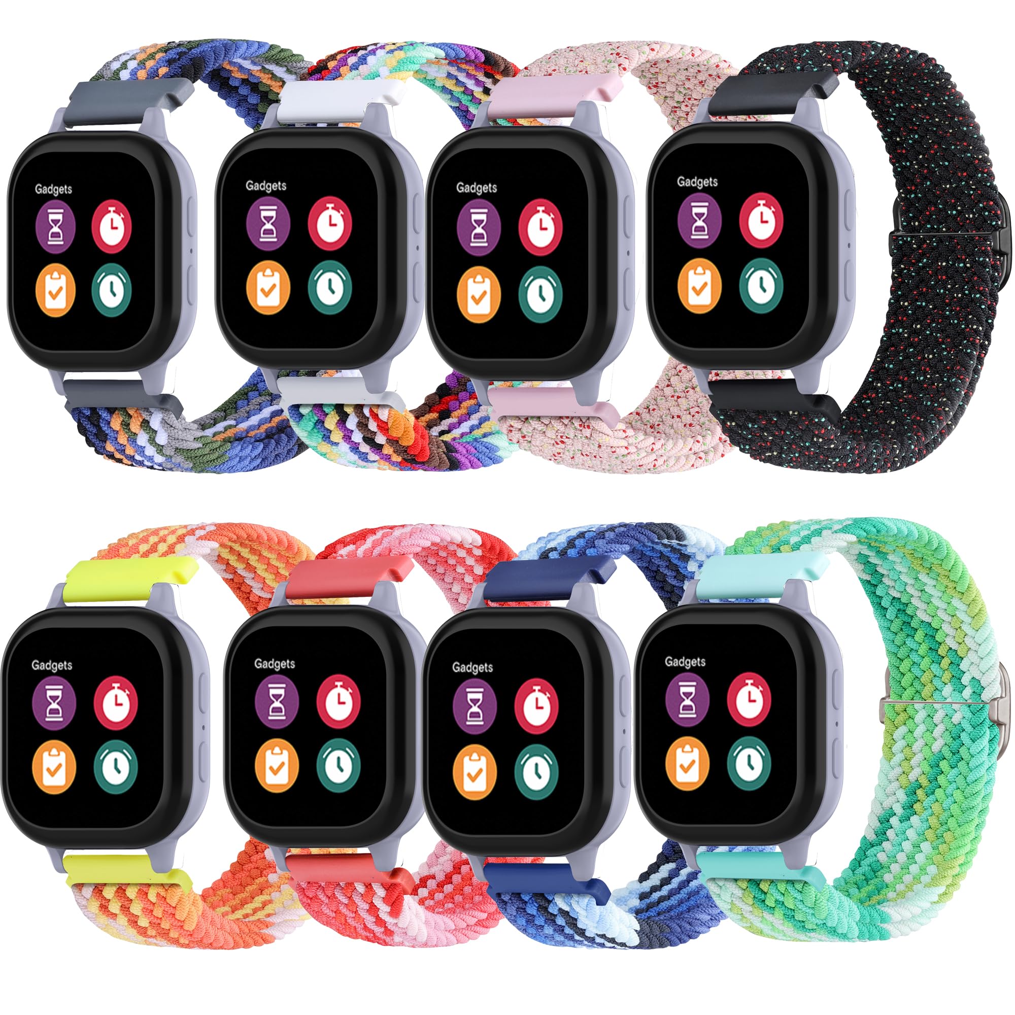 QHBAMD 10 Pack Compatible for Gizmo Watch 3 2 1/Gabb Watch 3 2 1/SyncUP Kids Nylon Watch Band - Slider Buckle Braided Breathable Stretchy Strap Wristbands for Boys and Girls