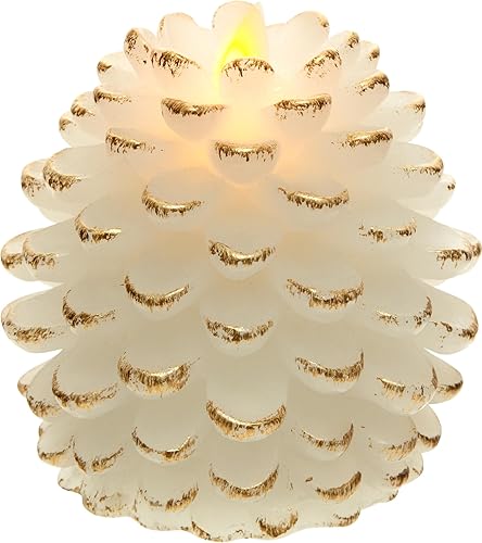 Pavilion Gift Company - Vela de llama realista de piña blanca de 4.25 pulgadas con iluminación LED, funciona con pilas, hecha de cera real