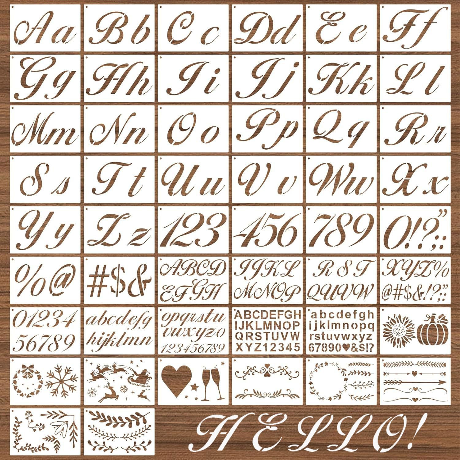 Gansdnek 50 Pcs Letter Stencils for Crafts, Reusable Plastic Lettering Number Symbol Stencils for Spraying Painting Drawing DIY Scrapbooking Signs Wall Art