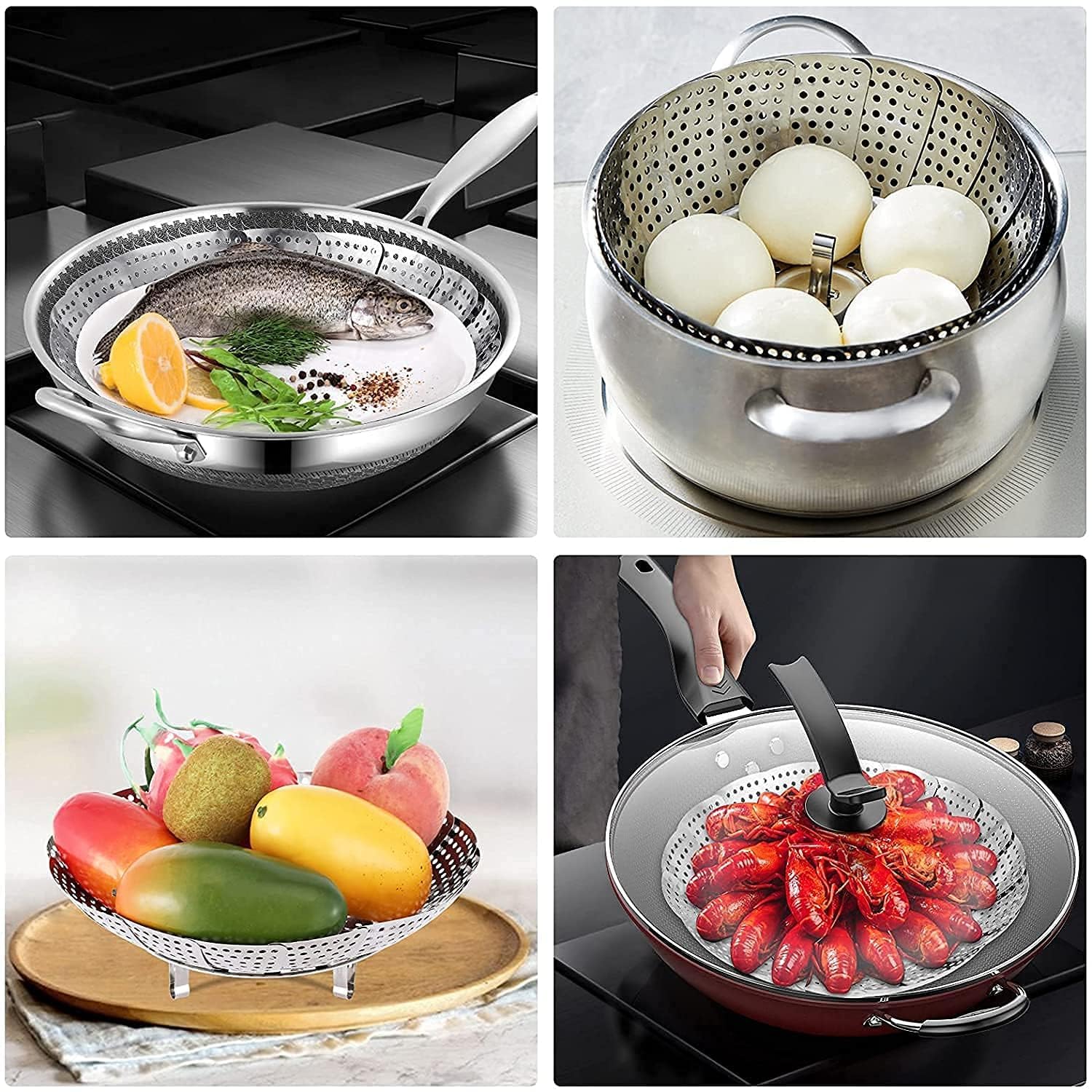 Vegetable Steamer Basket, Premium Stainless Steel Veggie Steamer Basket Cooking - Folding Expandable Steamers to Fits Various Size Pot (Silver) — Amazon image 5