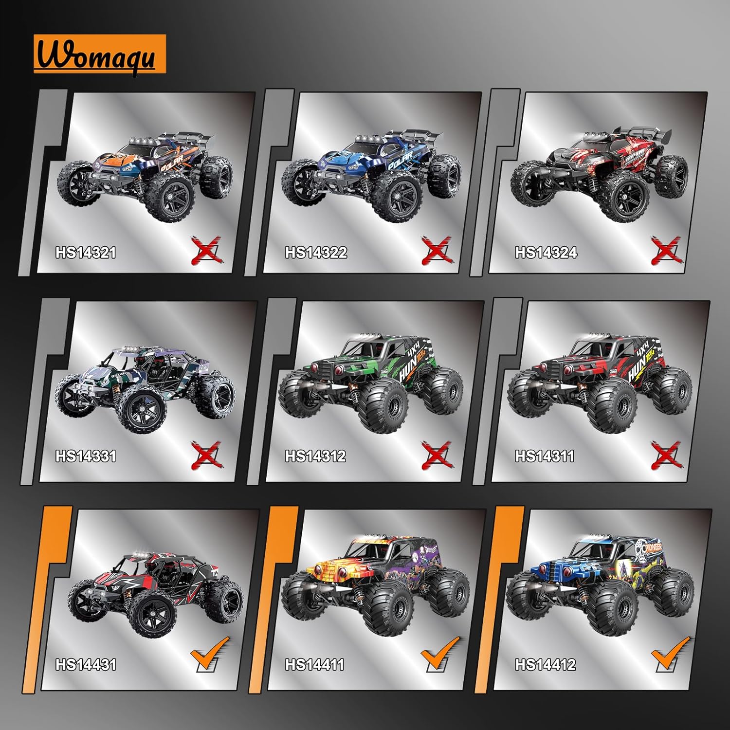 Womaqu RC car models compatible with the upgrade kit