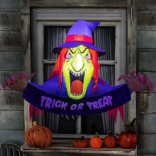 Miniatura 5 de Dazzle Bright Bruja inflable de Halloween de 3.5 pies, decoración de ventana de Halloween con LED integrado para fiestas, interiores y exteriores,