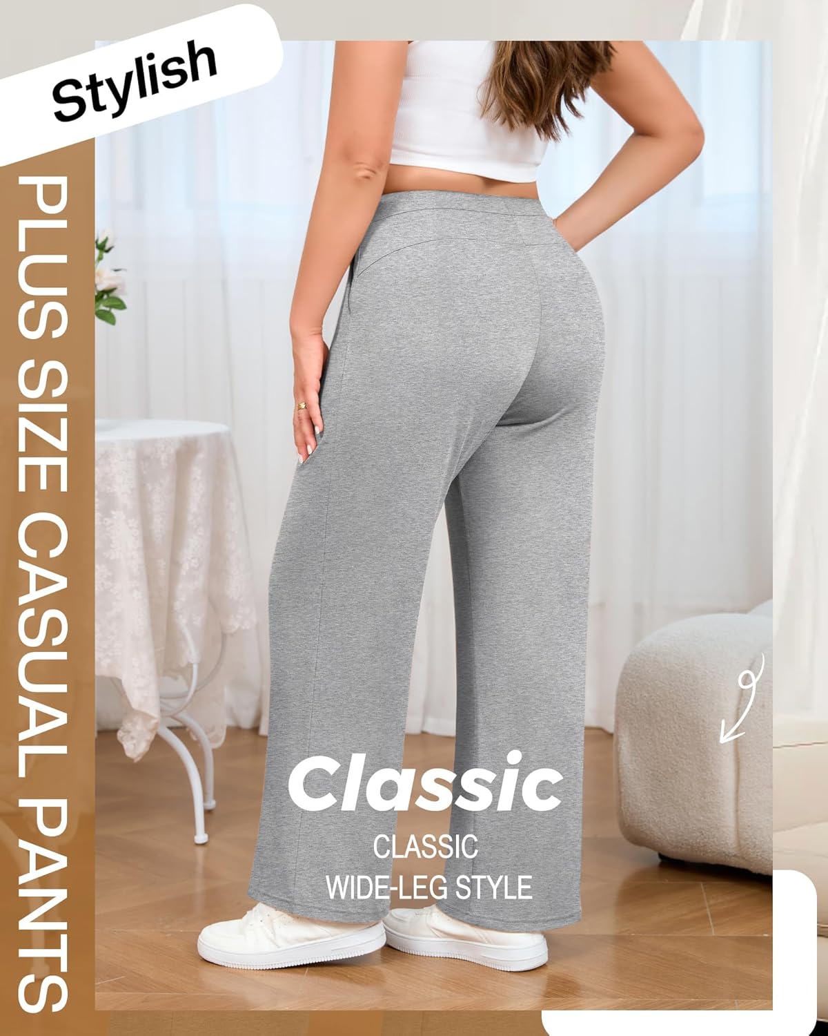 3 Pack Women's Plus Size Wide Leg Yoga Pants, Drawstring Lounge Sweatpants Loose Casual Workout Pants with Pockets - Image 2