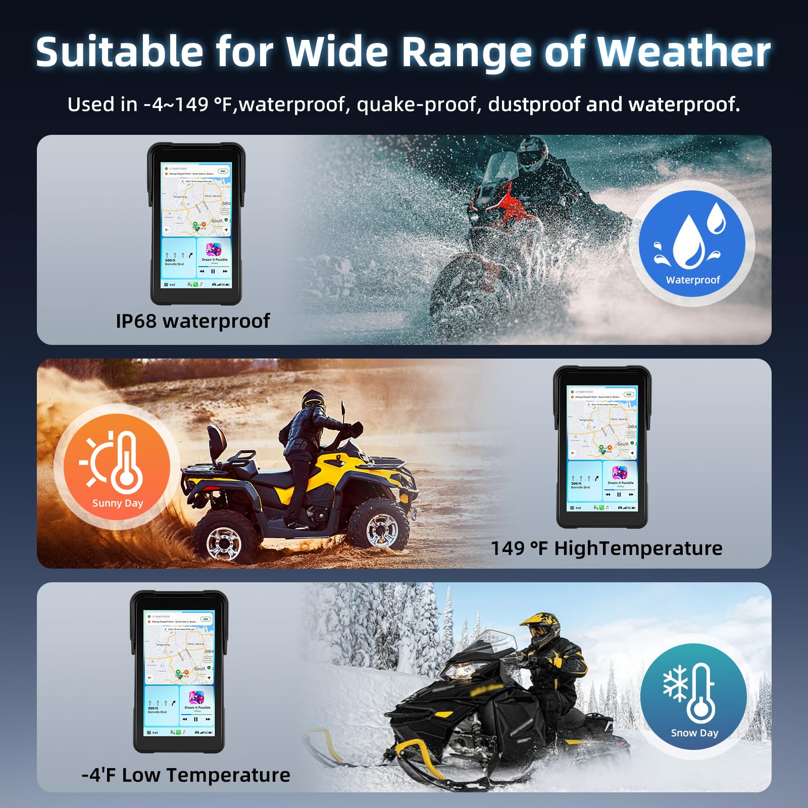 Écran Portable Carplay pour Moto, sans Fil CarPlay et Android Auto pour Moto, 5 Pouces Écran Tactile Étanche avec Bluetooth, Navigation GPS, Siri/G00gle Assistant