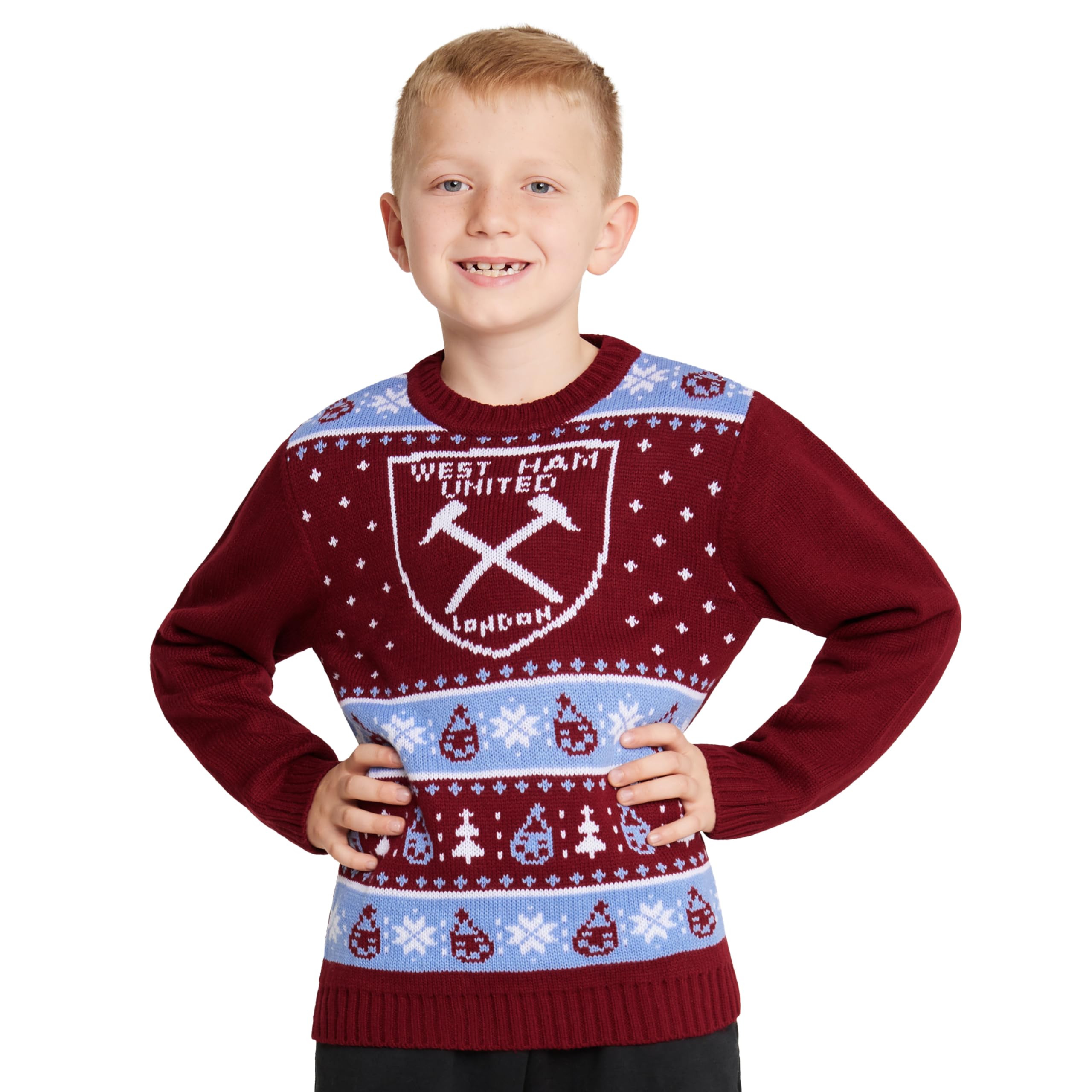 West Ham United Świąteczny sweter FC dla dzieci, nastolatków, ciepły, przytulny sweter piłkarski, Boże Narodzenie, 7-14 lat, prezenty dla chłopców z West Ham