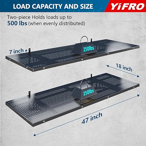 Miniatura 2 de Paquete de 2 estantes de pared de garaje resistentes de 1.5 x 4 pies, capacidad de carga de 500 libras, estantería de garaje montada en la pared,