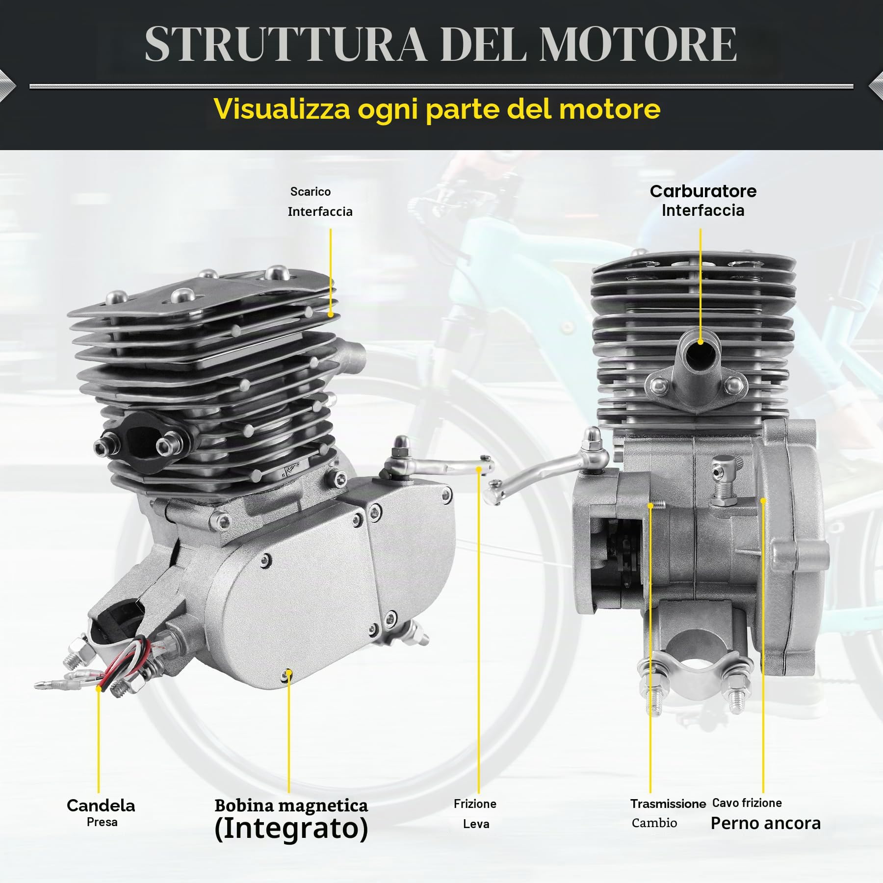 110cc 2 Tempi Kit Motore Velo Gas Motore Kit di Conversione Bici per Bici Motorizzata Argen
