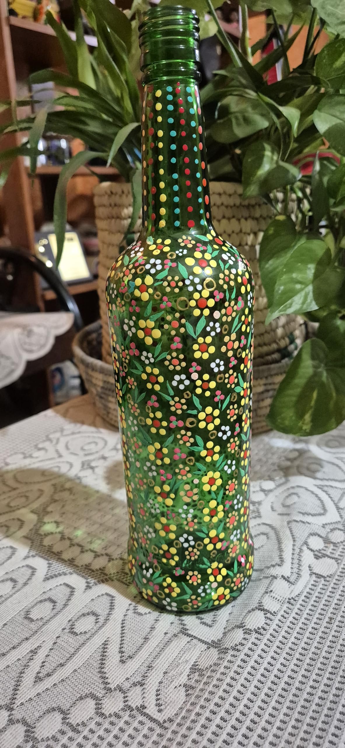 Hand Painted Floral Art Upcycled Decorative Glass Bottles from Nu Fashion | Polka Dots Design Painted Glass Bottles Vases for Decoration | Unique Decorative Bottle Vase for Office & Living Room |-image-21