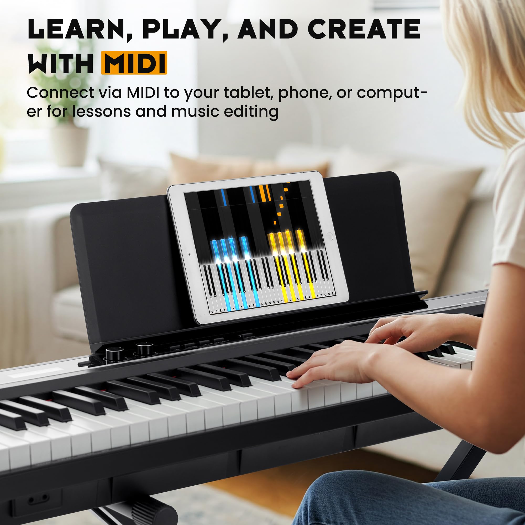 CAHAYA Pianoforte Digitale a 88 Tasti – Piano Elettrico Semipesato per Principianti con Supporto a Doppia X, 3 Pedali e Leggio