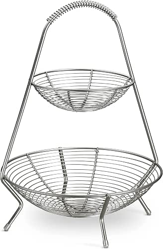 Tramontina 2-Tier Stainless Steel Fruit Basket, Countertop Storage Organizer for