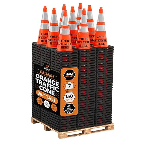 Miniatura 133 de Xpose Safety Conos de tráfico naranjas de 28 pulgadas con collares de 6 y 4 pulgadas, 1 paquete – Cono de seguridad de plástico PVC multiusos para