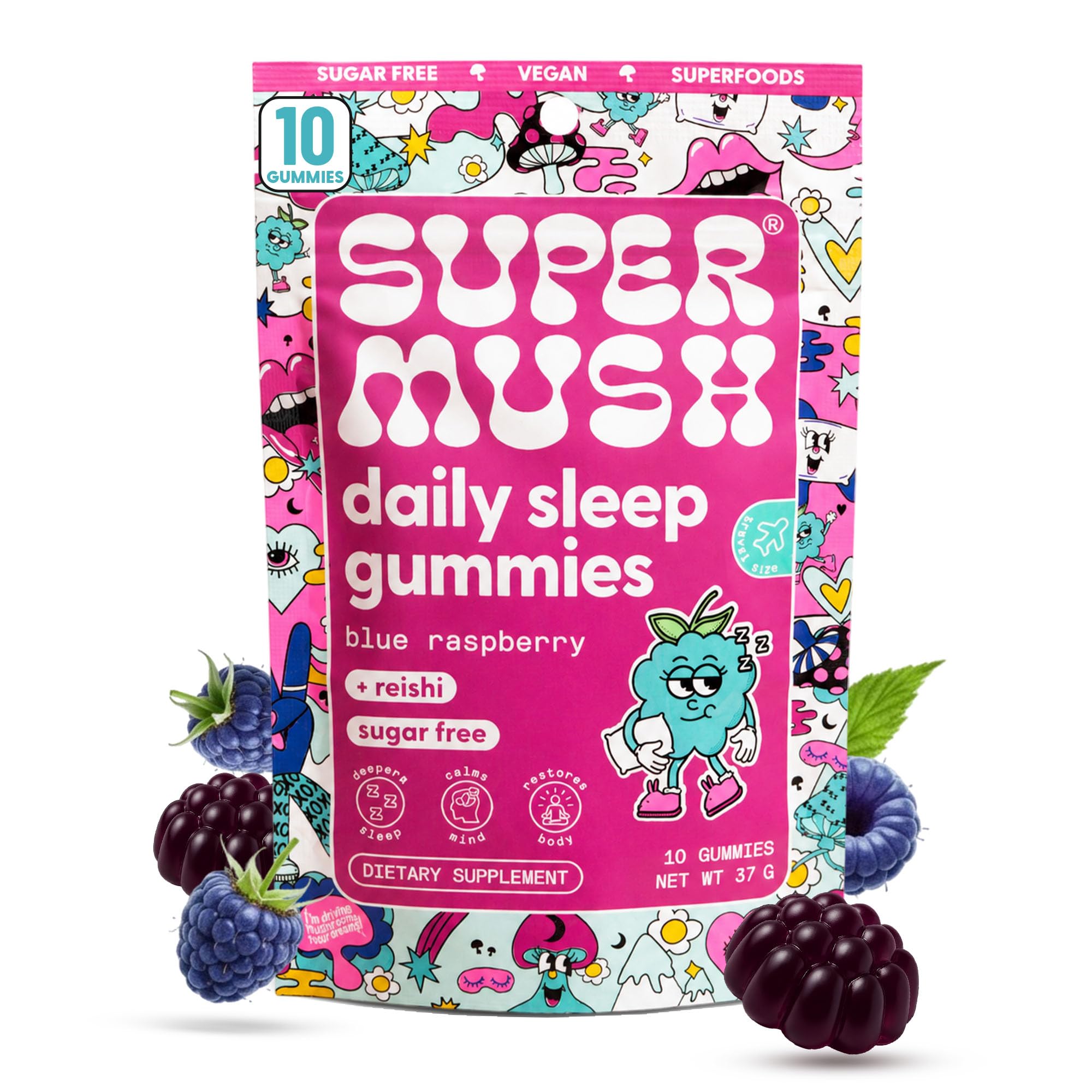 SuperMush Suplemento para o Sono com Reishi, Chaga, Citrato de Magnésio e L-Teanina, 10 gomas