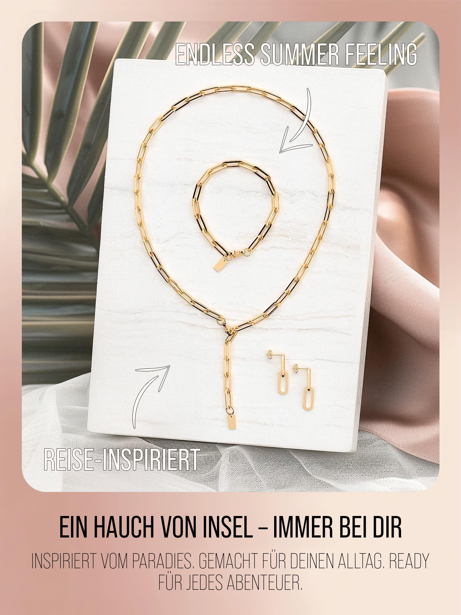 THIORA Schmuckset Damen Edelstahl 3-teilig | Kette, Armband & Ohrringe | wasserfest | abgestimmter Look | hautfreundlich | Geschenkbox