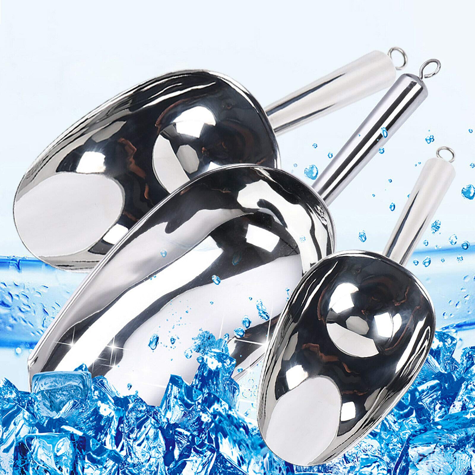 SHZICMY Lot de 3 cuillères à glace en acier inoxydable - Pour bar, cuisine, buffet, fête - Passent au lave-vaisselle.