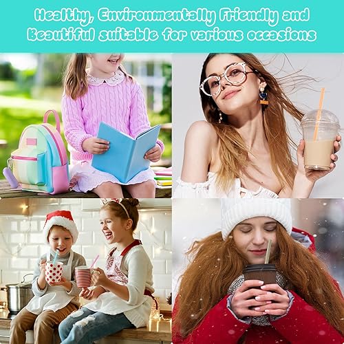 Miniatura 6 de Irenare Juego de 20 popotes de silicona con estuche, reutilizables, plegables, portátiles, de viaje, para beber en frío o caliente, con funda de